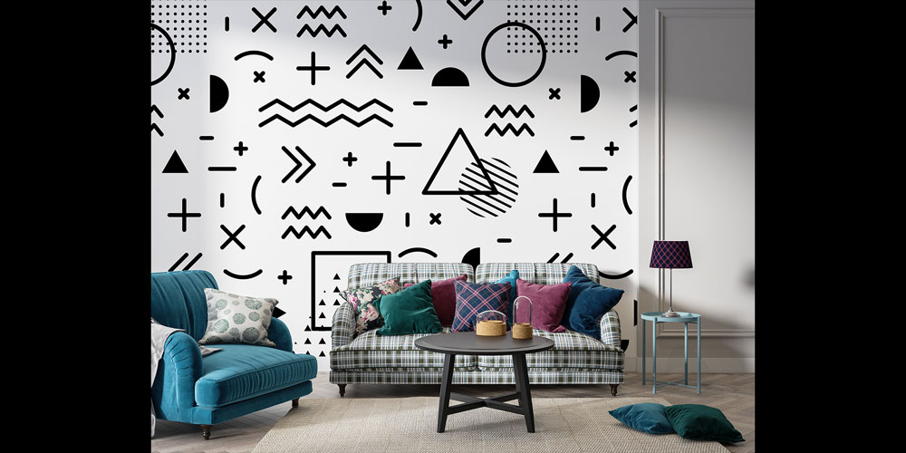 Memphis Tarzı Grafik Sembollü Desen Sanatı Duvar Kağıdı 5183