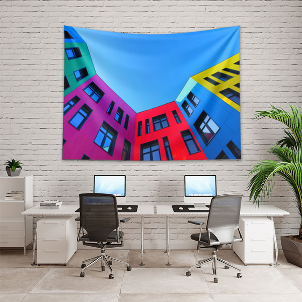 Renkli Modern Bina Cepheli Gökyüzü Temalı Duvar Örtüsü Kumaş Baskı 5600