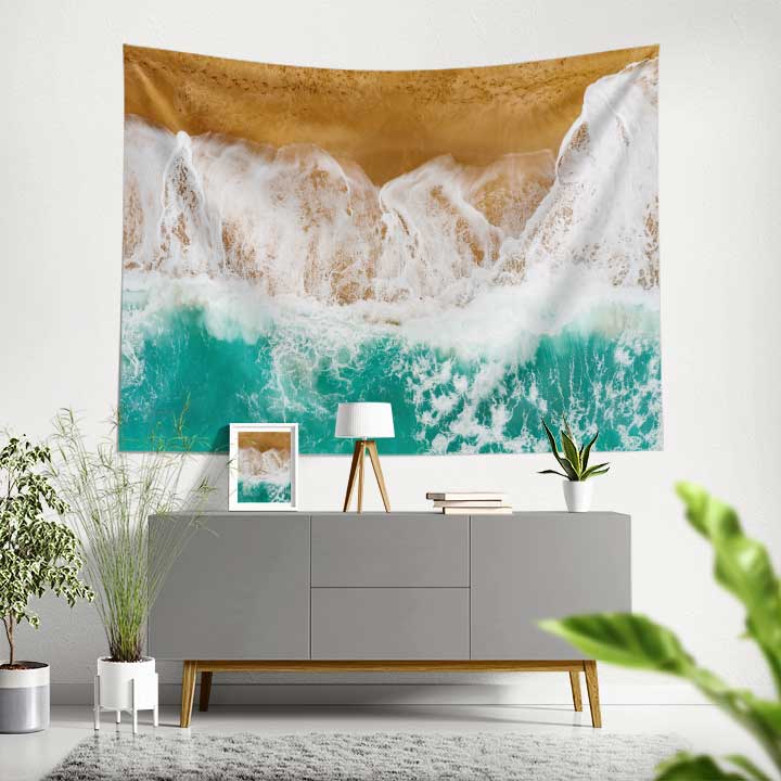 Dalgaların Kumsala Vuruşu Havadan Görünüm Duvar Örtüsü 4640