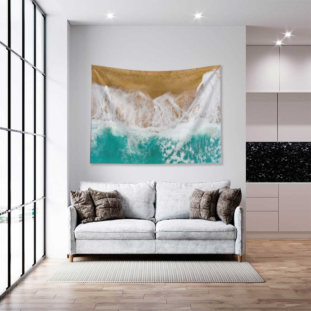 Dalgaların Kumsala Vuruşu Havadan Görünüm Duvar Örtüsü 4640