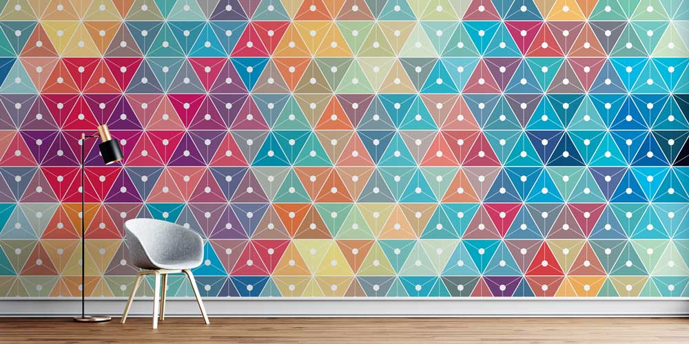 office-room-wall-decor-7437-0 Renkli Üçgen Geometrik Mozaik Duvar Kağıdı 7437
