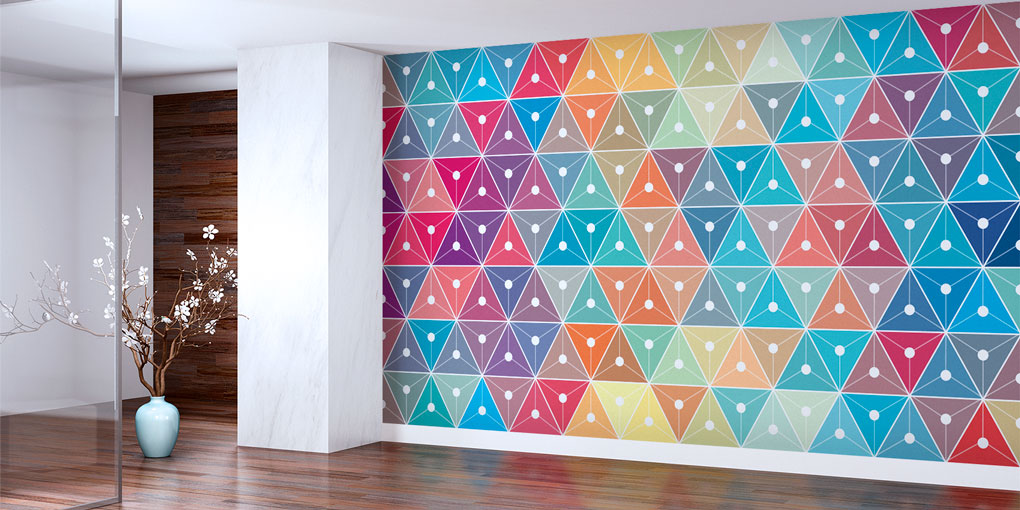 office-room-wall-decor-7437-01 Renkli Üçgen Geometrik Mozaik Duvar Kağıdı 7437
