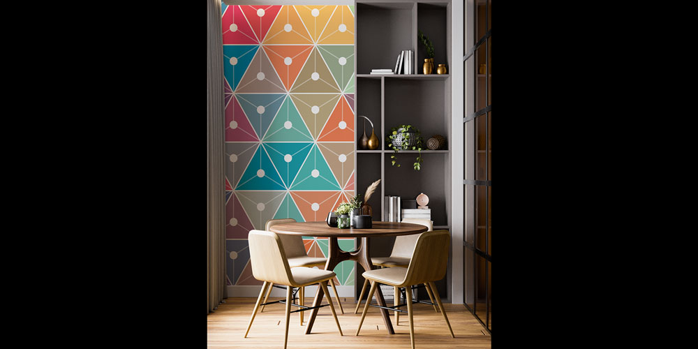 office-room-wall-decor-7437-06 Renkli Üçgen Geometrik Mozaik Duvar Kağıdı 7437