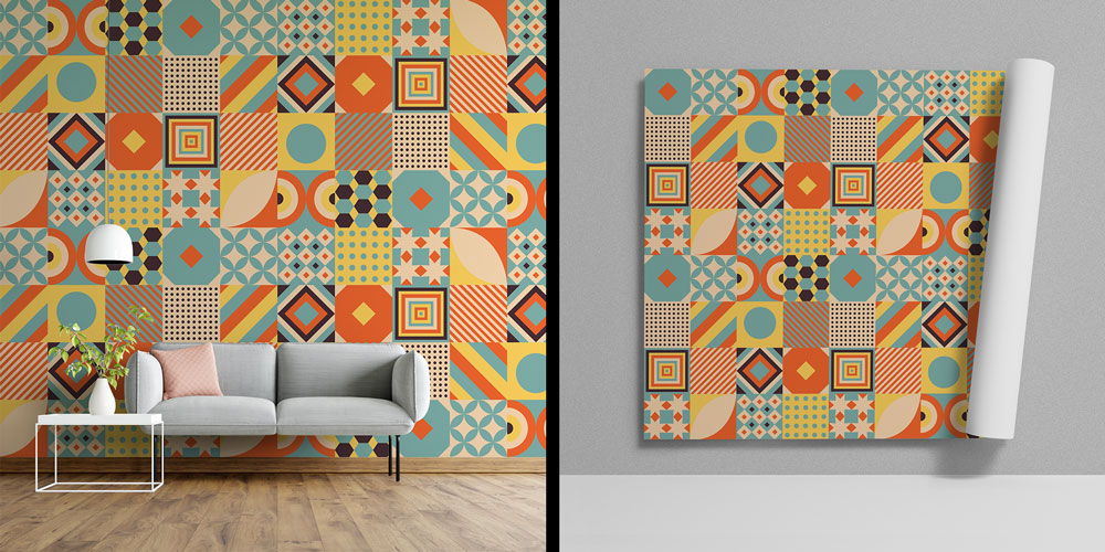 Retro Geometrik Patchwork Desen Duvar Kağıdı 7434