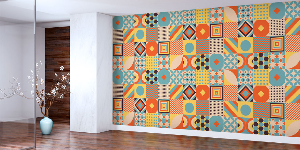 Retro Geometrik Patchwork Desen Duvar Kağıdı 7434