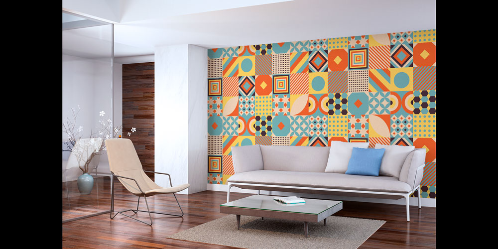 Retro Geometrik Patchwork Desen Duvar Kağıdı 7434