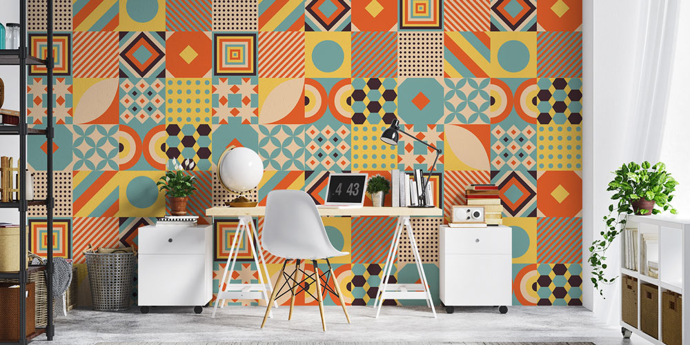 Retro Geometrik Patchwork Desen Duvar Kağıdı 7434