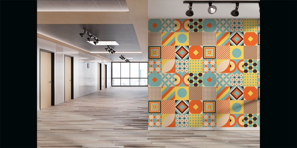 Retro Geometrik Patchwork Desen Duvar Kağıdı 7434