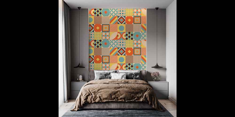 Retro Geometrik Patchwork Desen Duvar Kağıdı 7434