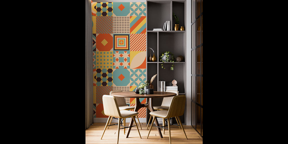 Retro Geometrik Patchwork Desen Duvar Kağıdı 7434