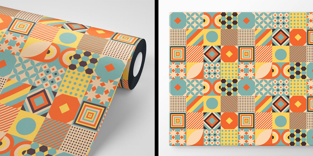 Retro Geometrik Patchwork Desen Duvar Kağıdı 7434