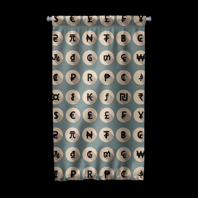 Para Birimleri Sembolleri Tasarımlı Duvar Flaması Kumaş Baskı 5363