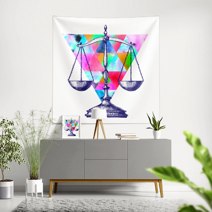 office-wall-design-5304-00 Geometrik Desenli Terazi İllüstrasyonlu Hukuk Temalı Duvar Örtüsü 5304