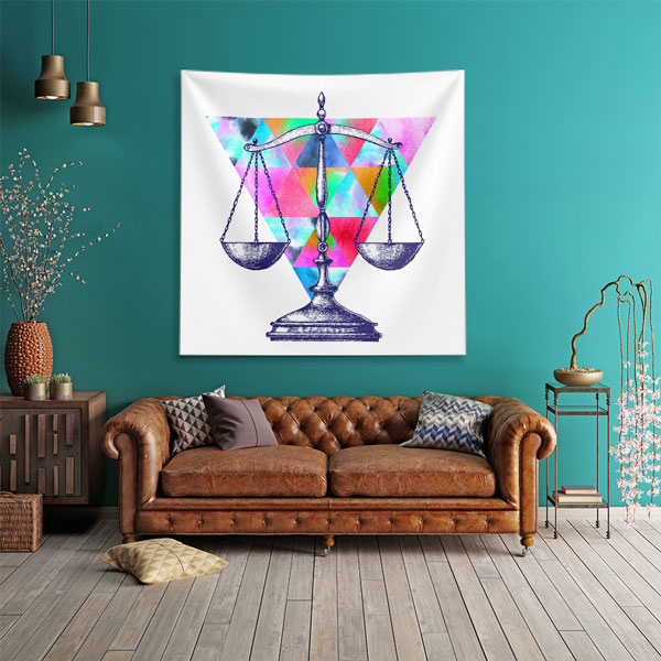 Geometrik Desenli Terazi İllüstrasyonlu Hukuk Temalı Duvar Örtüsü 5304