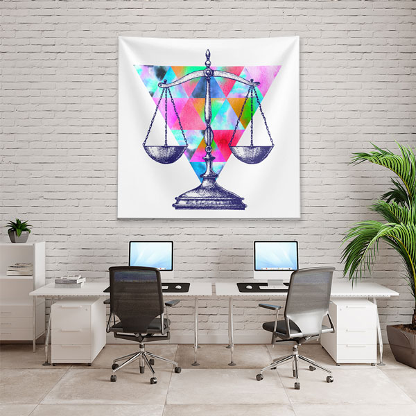 Geometrik Desenli Terazi İllüstrasyonlu Hukuk Temalı Duvar Örtüsü 5304