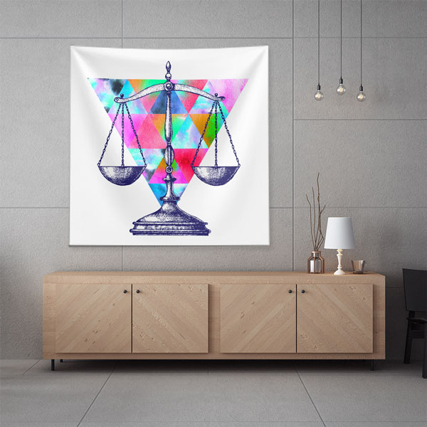 Geometrik Desenli Terazi İllüstrasyonlu Hukuk Temalı Duvar Örtüsü 5304