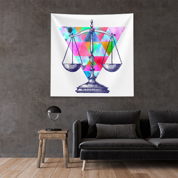 Geometrik Desenli Terazi İllüstrasyonlu Hukuk Temalı Duvar Örtüsü 5304