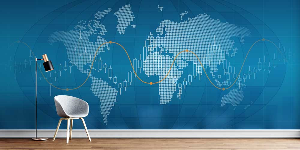 Dünya Haritası ve Finansal Grafik Tasarımlı Duvar Kağıdı 5341
