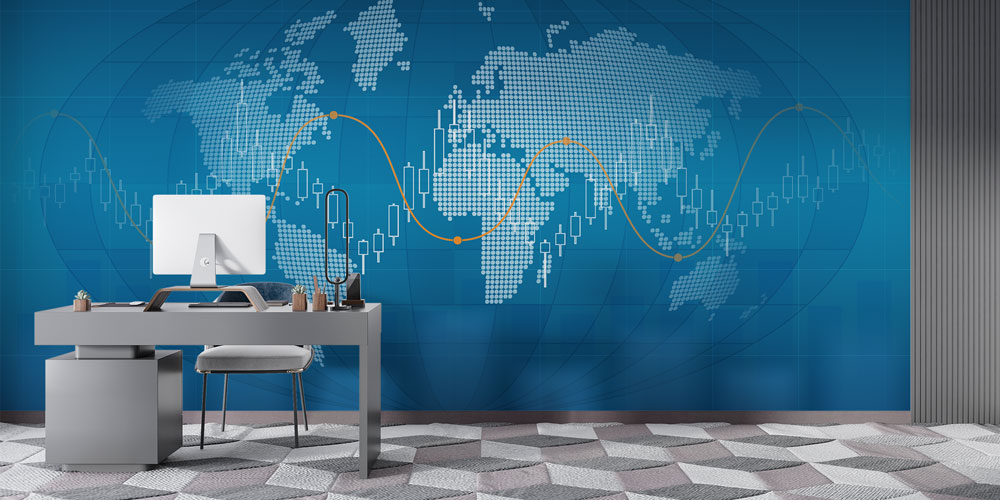Dünya Haritası ve Finansal Grafik Tasarımlı Duvar Kağıdı 5341