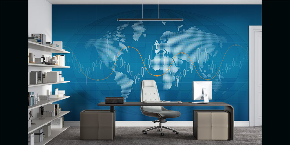 Dünya Haritası ve Finansal Grafik Tasarımlı Duvar Kağıdı 5341