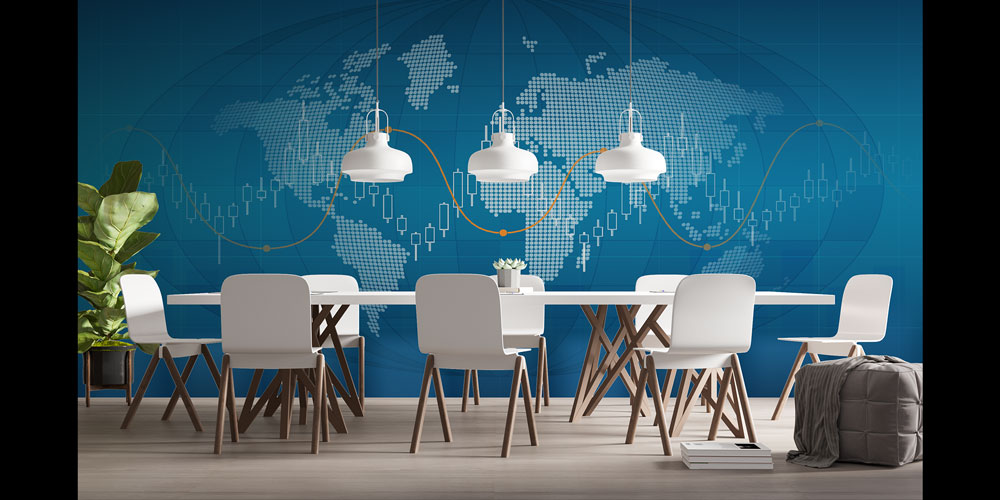 Dünya Haritası ve Finansal Grafik Tasarımlı Duvar Kağıdı 5341