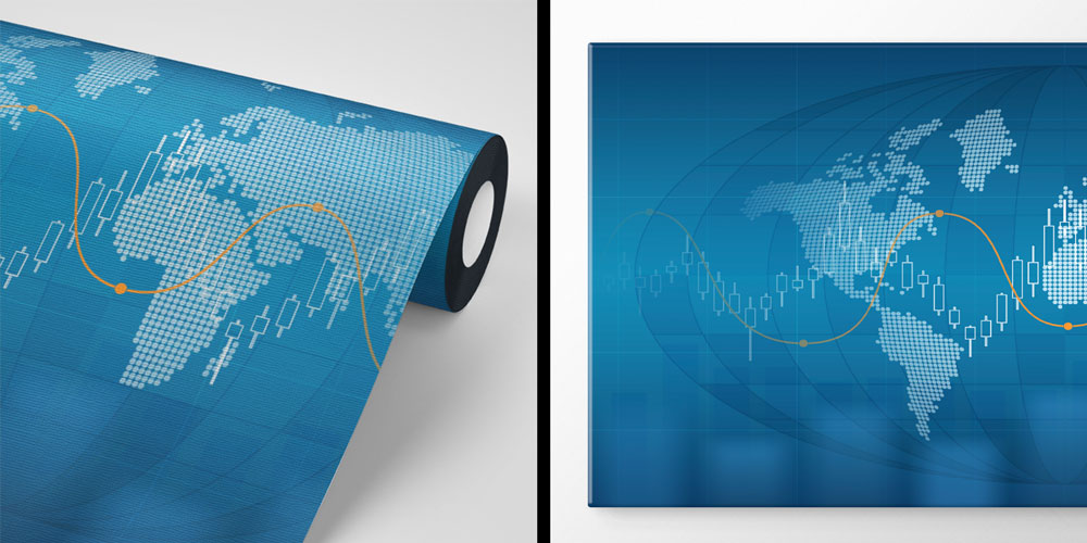 Dünya Haritası ve Finansal Grafik Tasarımlı Duvar Kağıdı 5341