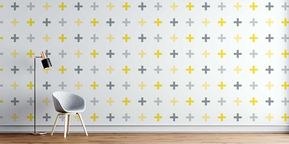 Sarı Gri Artı Desenli Modern Desen Sanatı Duvar Kaplaması 5177