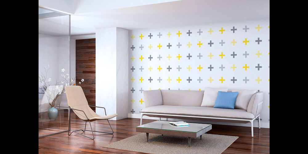 Sarı Gri Artı Desenli Modern Desen Sanatı Duvar Kaplaması 5177