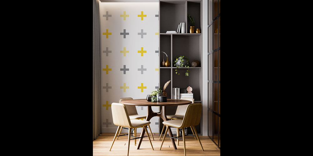 Sarı Gri Artı Desenli Modern Desen Sanatı Duvar Kaplaması 5177