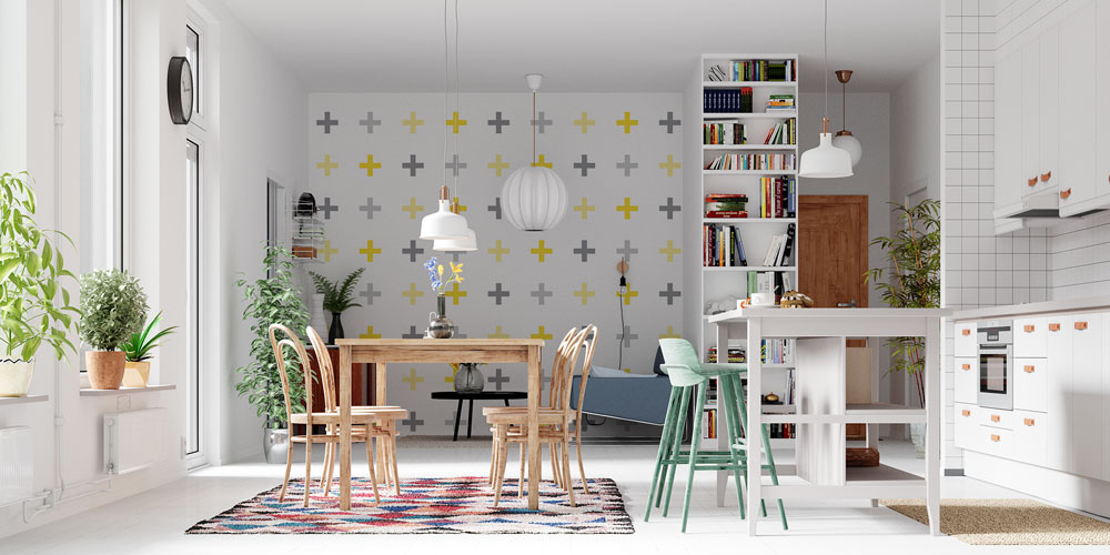 Sarı Gri Artı Desenli Modern Desen Sanatı Duvar Kaplaması 5177