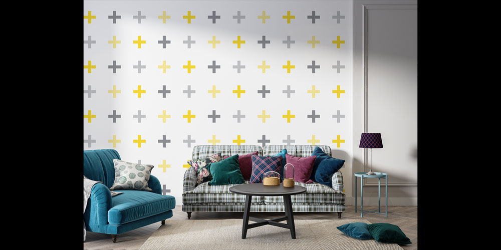 Sarı Gri Artı Desenli Modern Desen Sanatı Duvar Kaplaması 5177