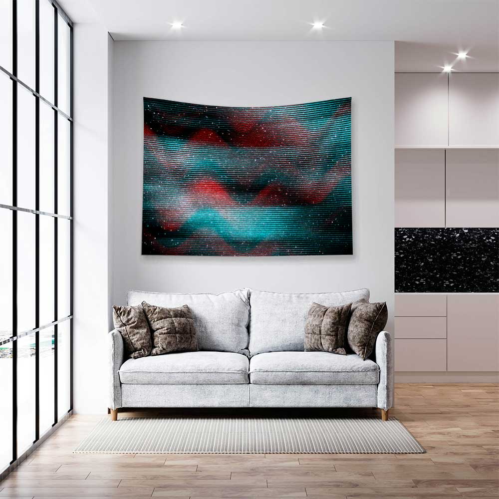 ofis-dekorasyonu-4184-04 Neon Dalga Soyut Duvar Örtüsü 4184