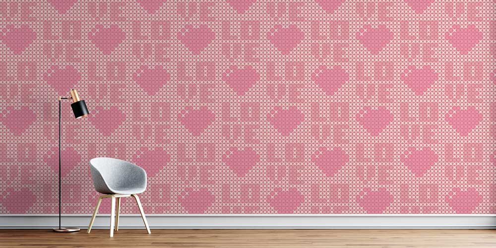 ofis-dekorasyonu-4512-0 Kalp ve Love Desenli Duvar Kağıdı 4512