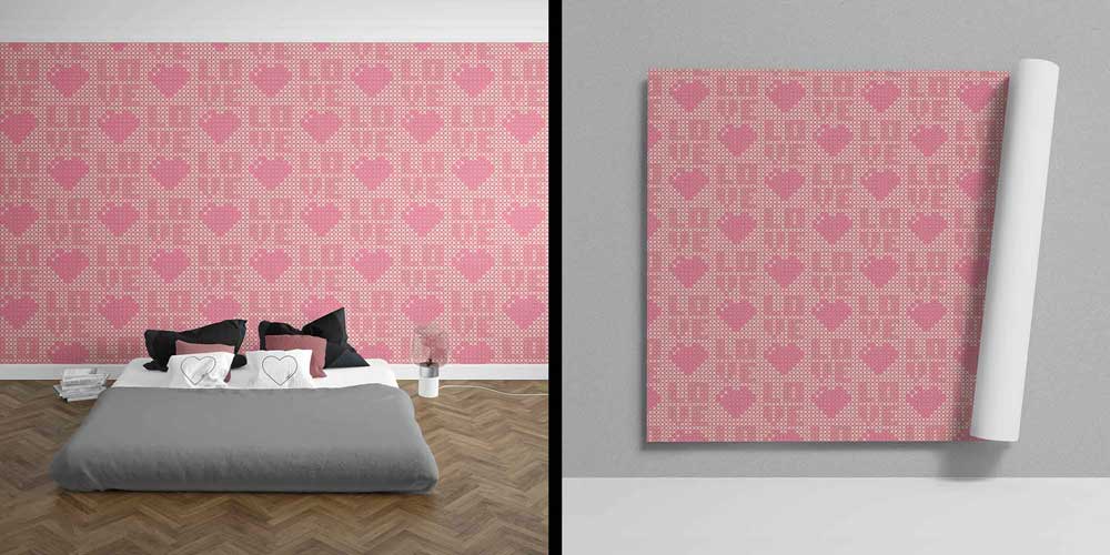 Kalp ve Love Desenli Duvar Kağıdı 4512