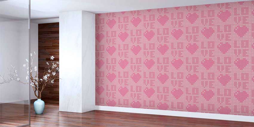 ofis-dekorasyonu-4512-01 Kalp ve Love Desenli Duvar Kağıdı 4512