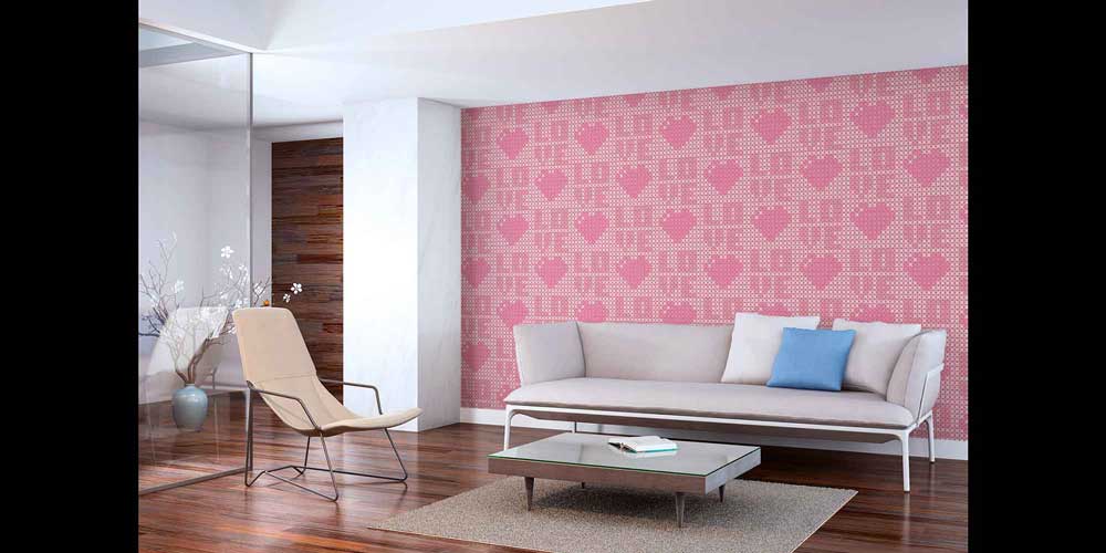 ofis-dekorasyonu-4512-02 Kalp ve Love Desenli Duvar Kağıdı 4512