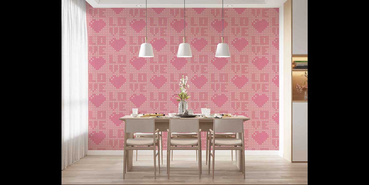 ofis-dekorasyonu-4512-03 Kalp ve Love Desenli Duvar Kağıdı 4512