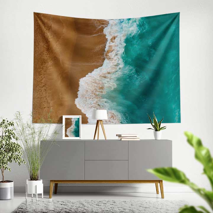 Turkuaz Deniz ve Kumsal Havadan Görünüm Duvar Örtüsü 4639