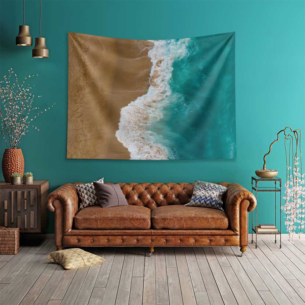 Turkuaz Deniz ve Kumsal Havadan Görünüm Duvar Örtüsü 4639