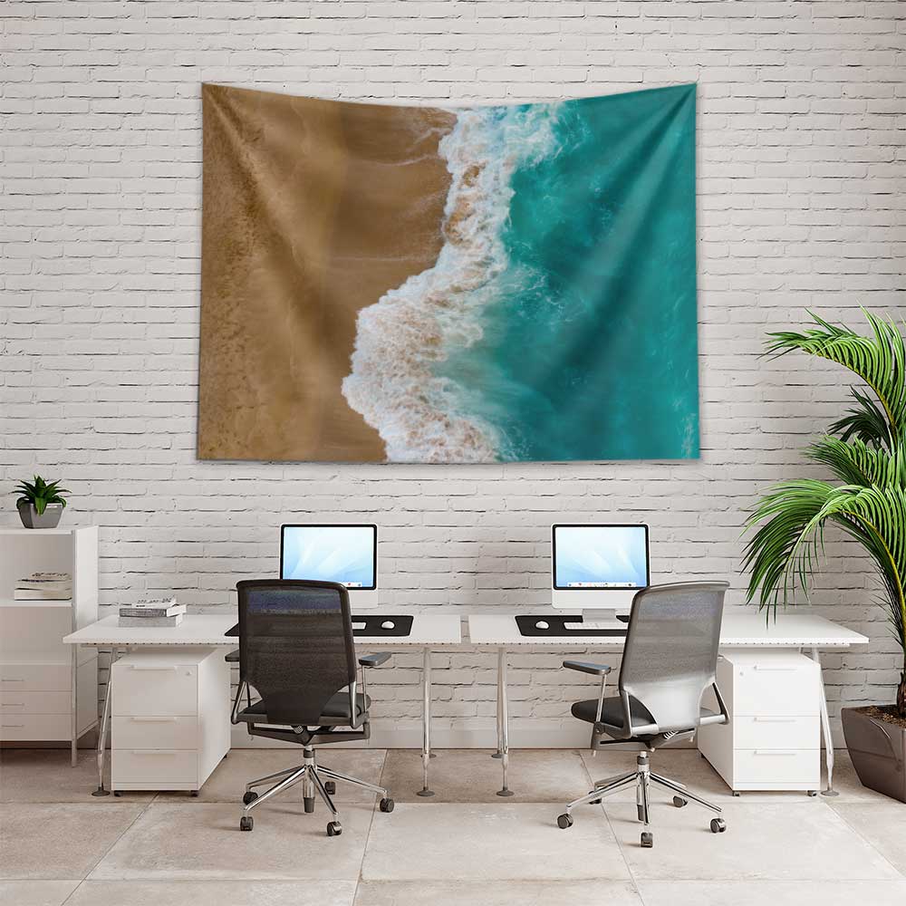 Turkuaz Deniz ve Kumsal Havadan Görünüm Duvar Örtüsü 4639