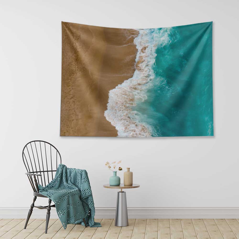 Turkuaz Deniz ve Kumsal Havadan Görünüm Duvar Örtüsü 4639