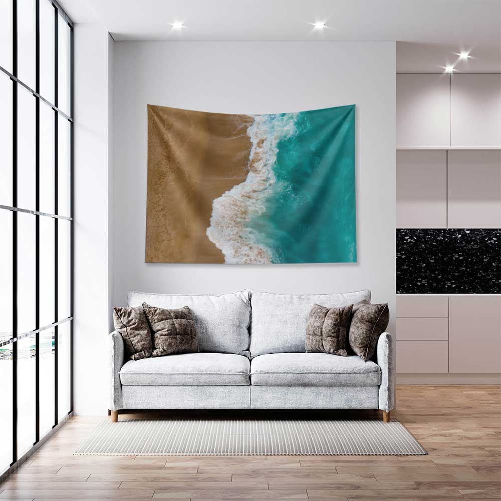 Turkuaz Deniz ve Kumsal Havadan Görünüm Duvar Örtüsü 4639