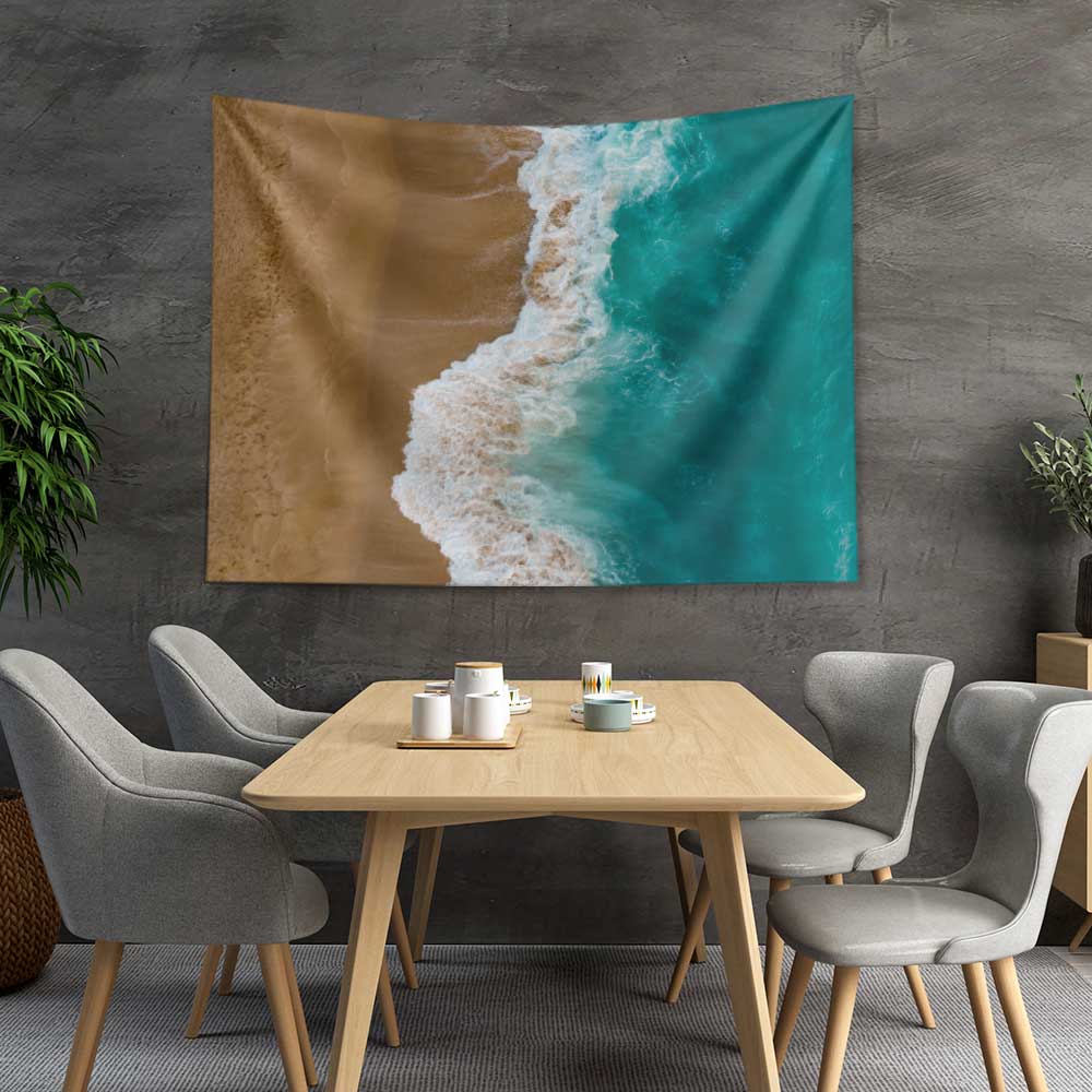 Turkuaz Deniz ve Kumsal Havadan Görünüm Duvar Örtüsü 4639