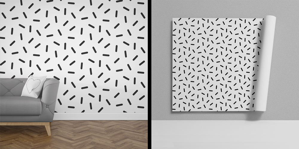 Siyah Çizgili Memphis Stil Desen Sanatı Duvar Kaplaması 5179