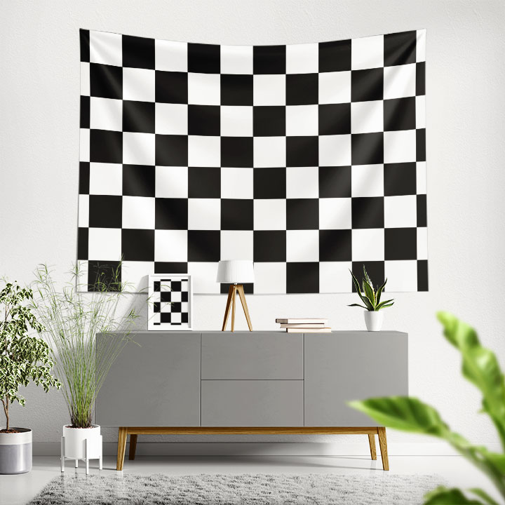 Siyah Beyaz Dama Desenli Geometrik Duvar Örtüsü 5193