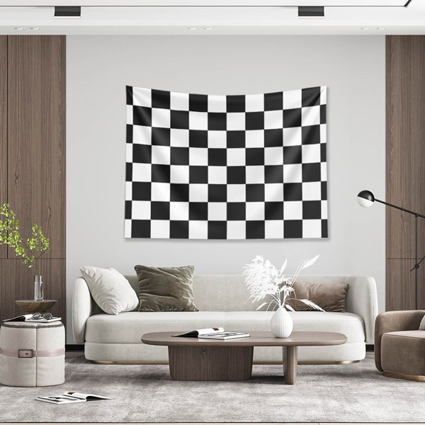 Siyah Beyaz Dama Desenli Geometrik Duvar Örtüsü 5193