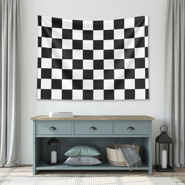 Siyah Beyaz Dama Desenli Geometrik Duvar Örtüsü 5193