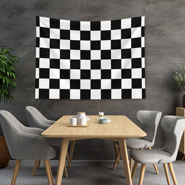 Siyah Beyaz Dama Desenli Geometrik Duvar Örtüsü 5193