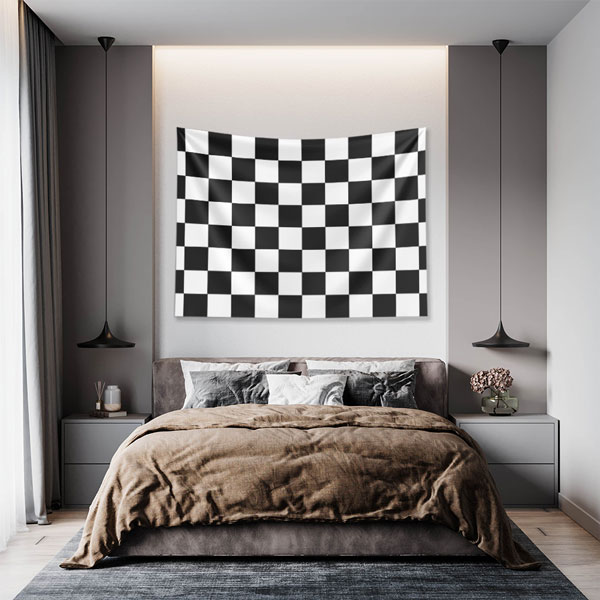 Siyah Beyaz Dama Desenli Geometrik Duvar Örtüsü 5193