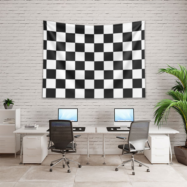 Siyah Beyaz Dama Desenli Geometrik Duvar Örtüsü 5193